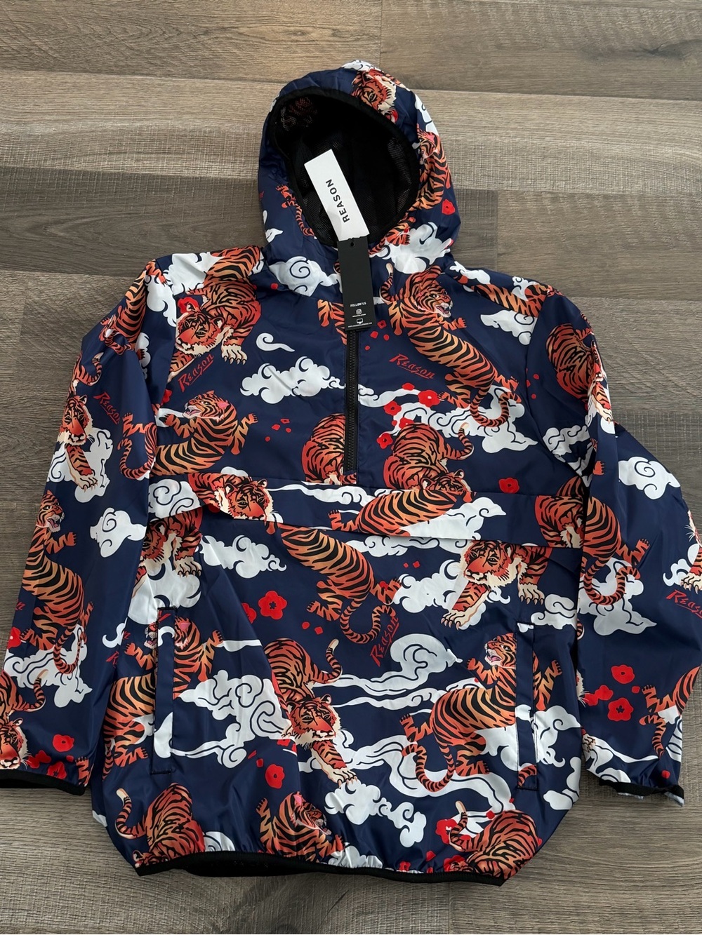 REASON Japanese Tiger Balm Half-Zip Anorak Lightweight Hooded Jacket Medium NWT